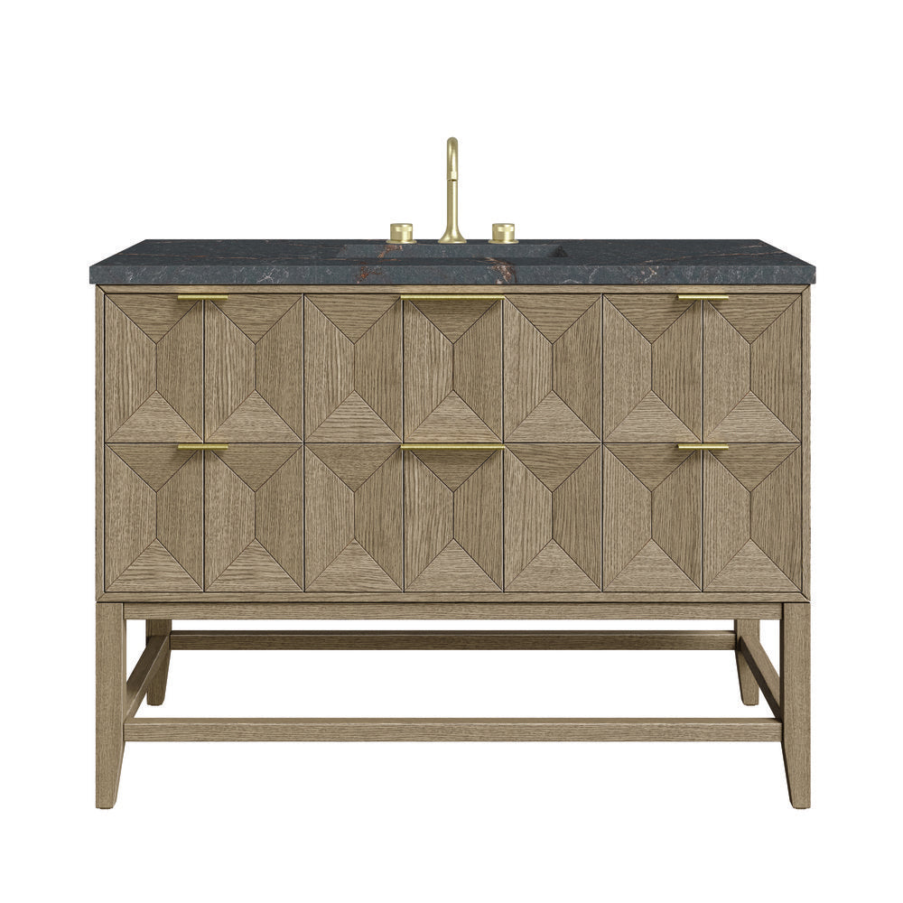 James Martin - Emmeline 48" Single Vanity, Pebble Oak w/ 3 CM Parisien Bleu Silestone Top - D100-V48-PBO-3PBL view 1