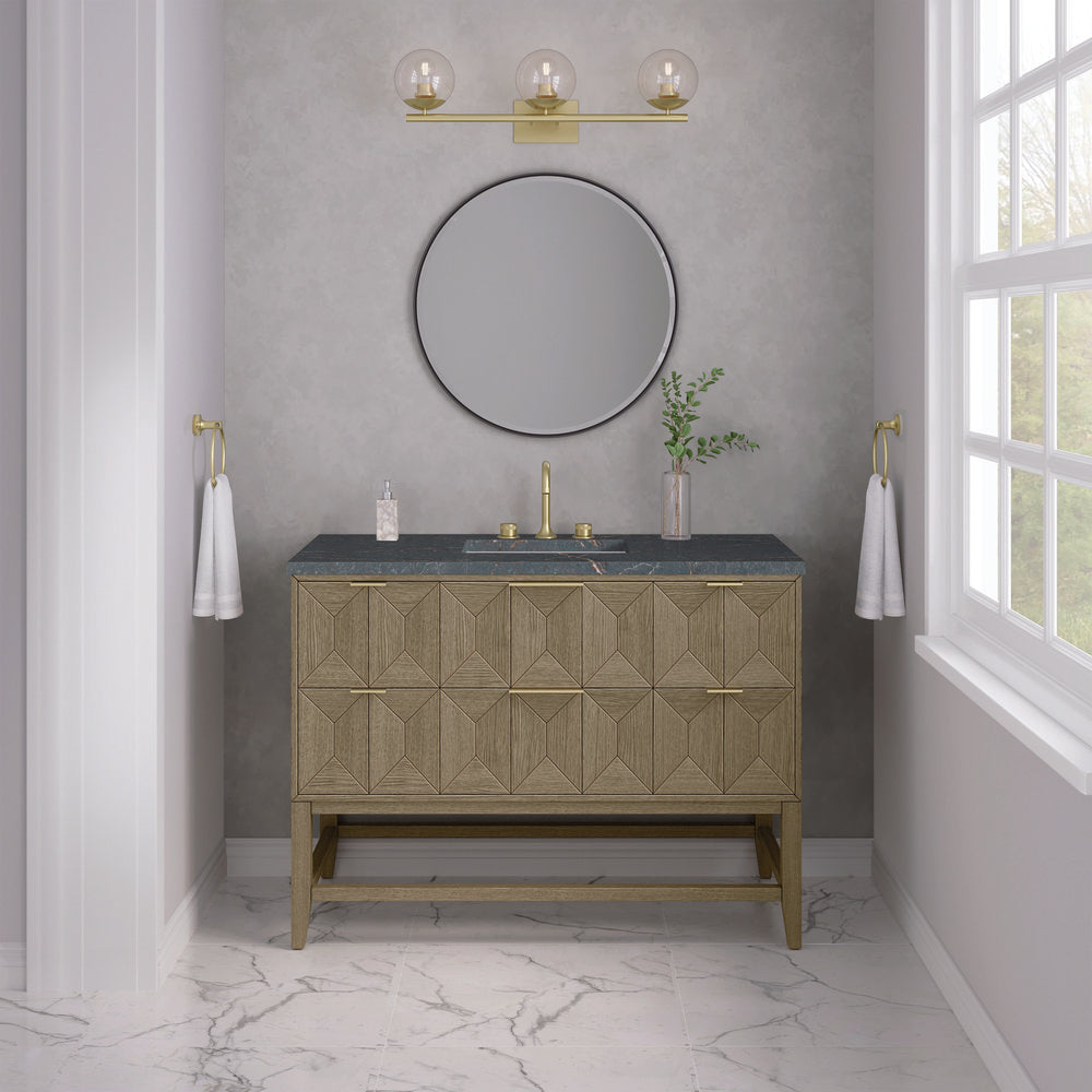 James Martin - Emmeline 48" Single Vanity, Pebble Oak w/ 3 CM Parisien Bleu Silestone Top - D100-V48-PBO-3PBL view 3
