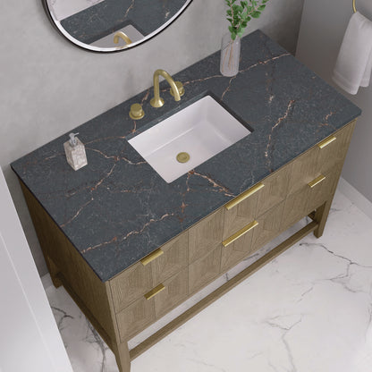 James Martin - Emmeline 48" Single Vanity, Pebble Oak w/ 3 CM Parisien Bleu Silestone Top - D100-V48-PBO-3PBL view 6