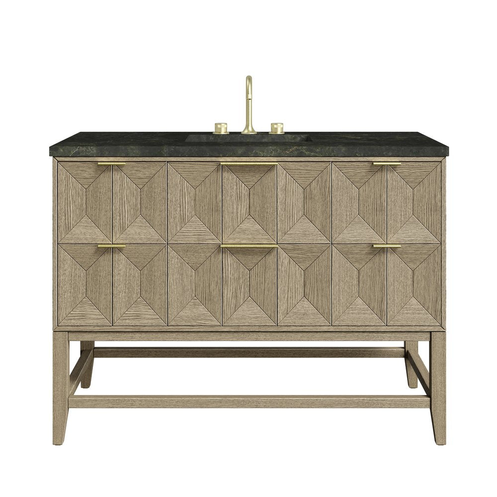 James Martin - Emmeline 48" Single Vanity, Pebble Oak, w/ 3 CM Phantome Eclos Top - D100-V48-PBO-3PHT view 1
