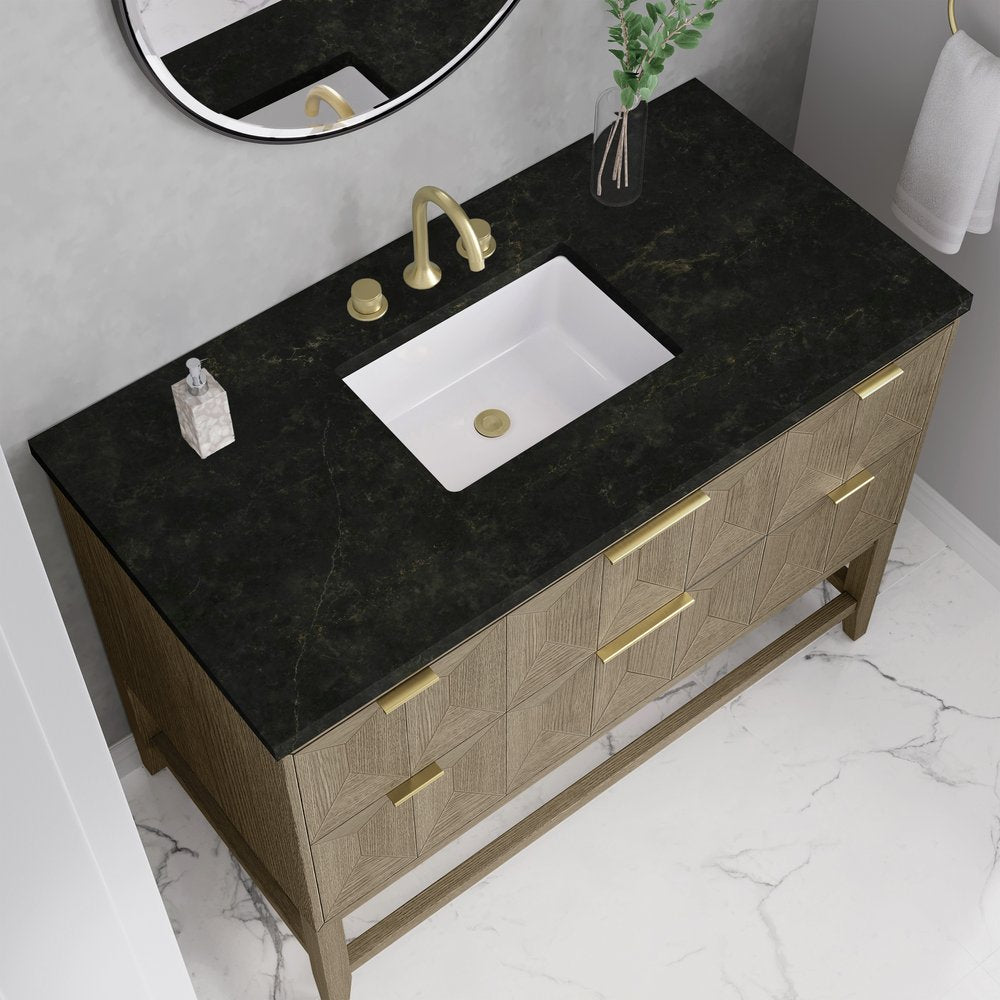 James Martin - Emmeline 48" Single Vanity, Pebble Oak, w/ 3 CM Phantome Eclos Top - D100-V48-PBO-3PHT view 6