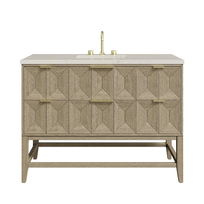 James Martin - Emmeline 48" Single Vanity, Pebble Oak, w/ 3 CM Siberian Silestone Top w/FreePower Wireless Charger - D100-V48-PBO-FSFR view 1