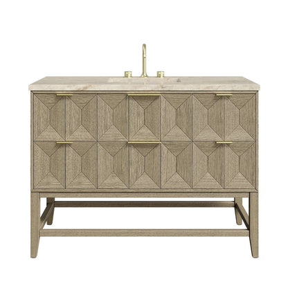 James Martin - Emmeline 48" Single Vanity, Pebble Oak, w/ 3 CM Tajnar Eclos Top - D100-V48-PBO-3TJR view 1