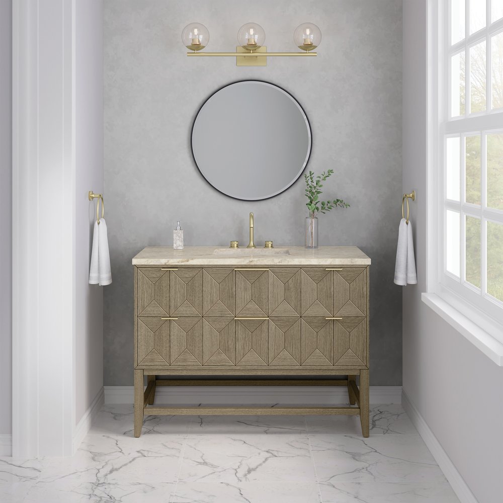 James Martin - Emmeline 48" Single Vanity, Pebble Oak, w/ 3 CM Tajnar Eclos Top - D100-V48-PBO-3TJR view 3