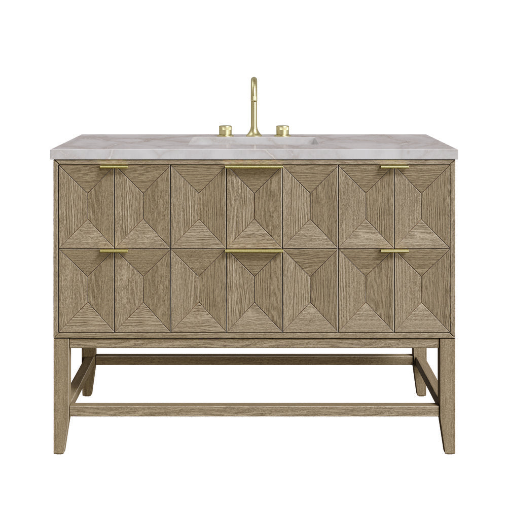 James Martin - Emmeline 48" Single Vanity, Pebble Oak w/ 3 CM Victorian Silver Silestone Top - D100-V48-PBO-3VSL view 1