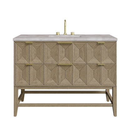 James Martin - Emmeline 48" Single Vanity, Pebble Oak w/ 3 CM Victorian Silver Silestone Top - D100-V48-PBO-3VSL view 1