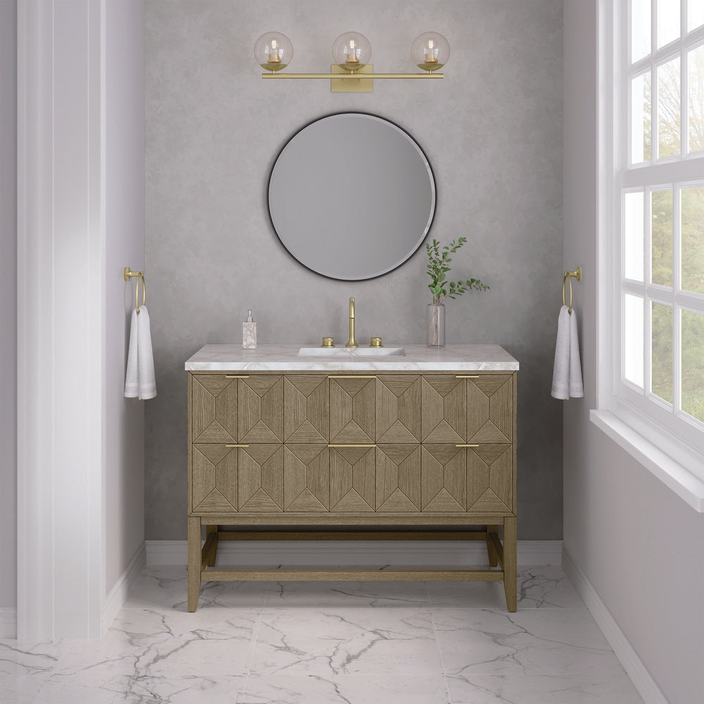 James Martin - Emmeline 48" Single Vanity, Pebble Oak w/ 3 CM Victorian Silver Silestone Top - D100-V48-PBO-3VSL view 3