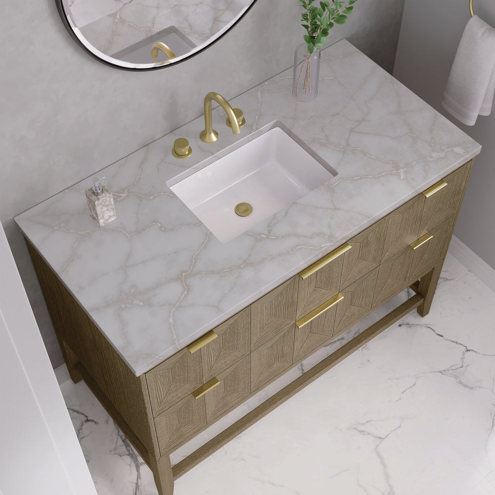 James Martin - Emmeline 48" Single Vanity, Pebble Oak w/ 3 CM Victorian Silver Silestone Top - D100-V48-PBO-3VSL view 6