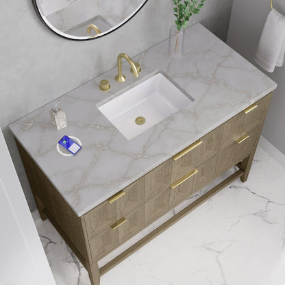 James Martin - Emmeline 48" Single Vanity, Pebble Oak w/ 3 CM Victorian Silver Silestone Top w/ FreePower Wireless Charger - D100-V48-PBO-FVSL view 6