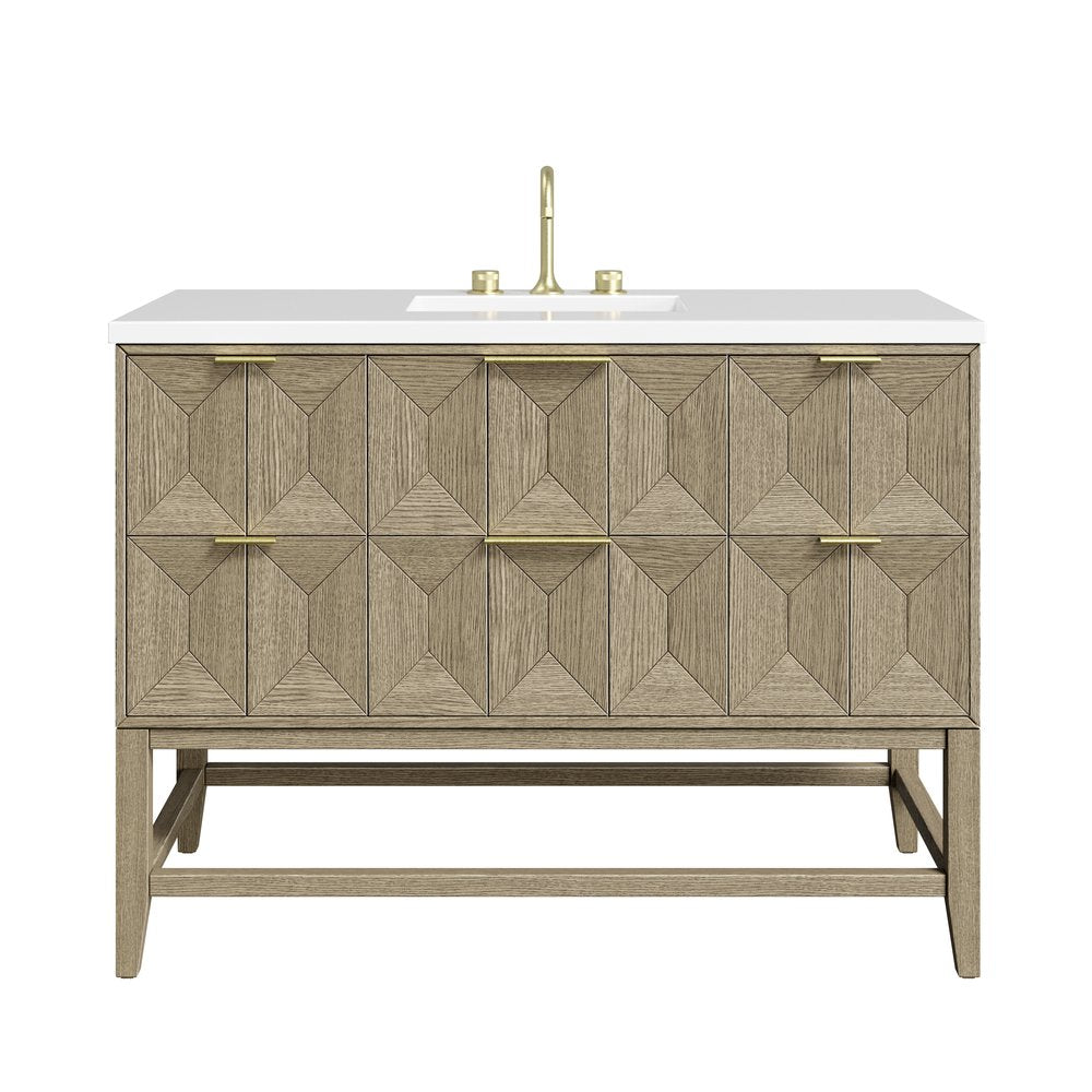 James Martin - Emmeline 48" Single Vanity, Pebble Oak w/ 3 CM White Zeus Silestone Top - D100-V48-PBO-3WZ view 1