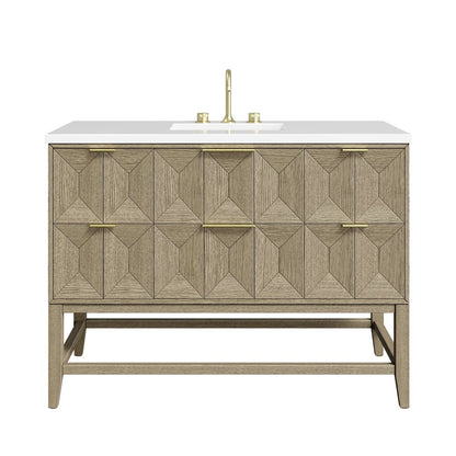 James Martin - Emmeline 48" Single Vanity, Pebble Oak w/ 3 CM White Zeus Silestone Top - D100-V48-PBO-3WZ view 1