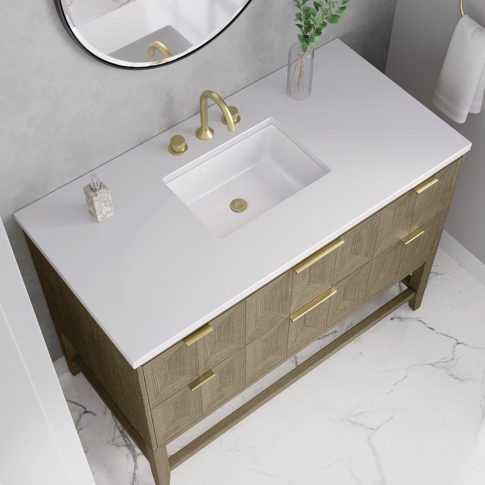 James Martin - Emmeline 48" Single Vanity, Pebble Oak w/ 3 CM White Zeus Silestone Top - D100-V48-PBO-3WZ view 7