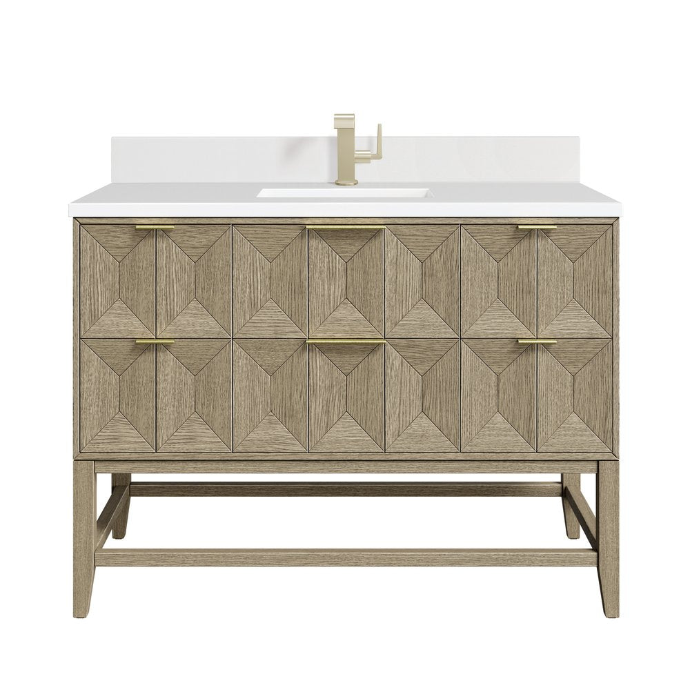 James Martin - Emmeline 48" Single Vanity, Pebble Oak w/ Single Hole 3 CM White Zeus Silestone Top & Backsplash - D100-V48-PBO-1WZ view 1