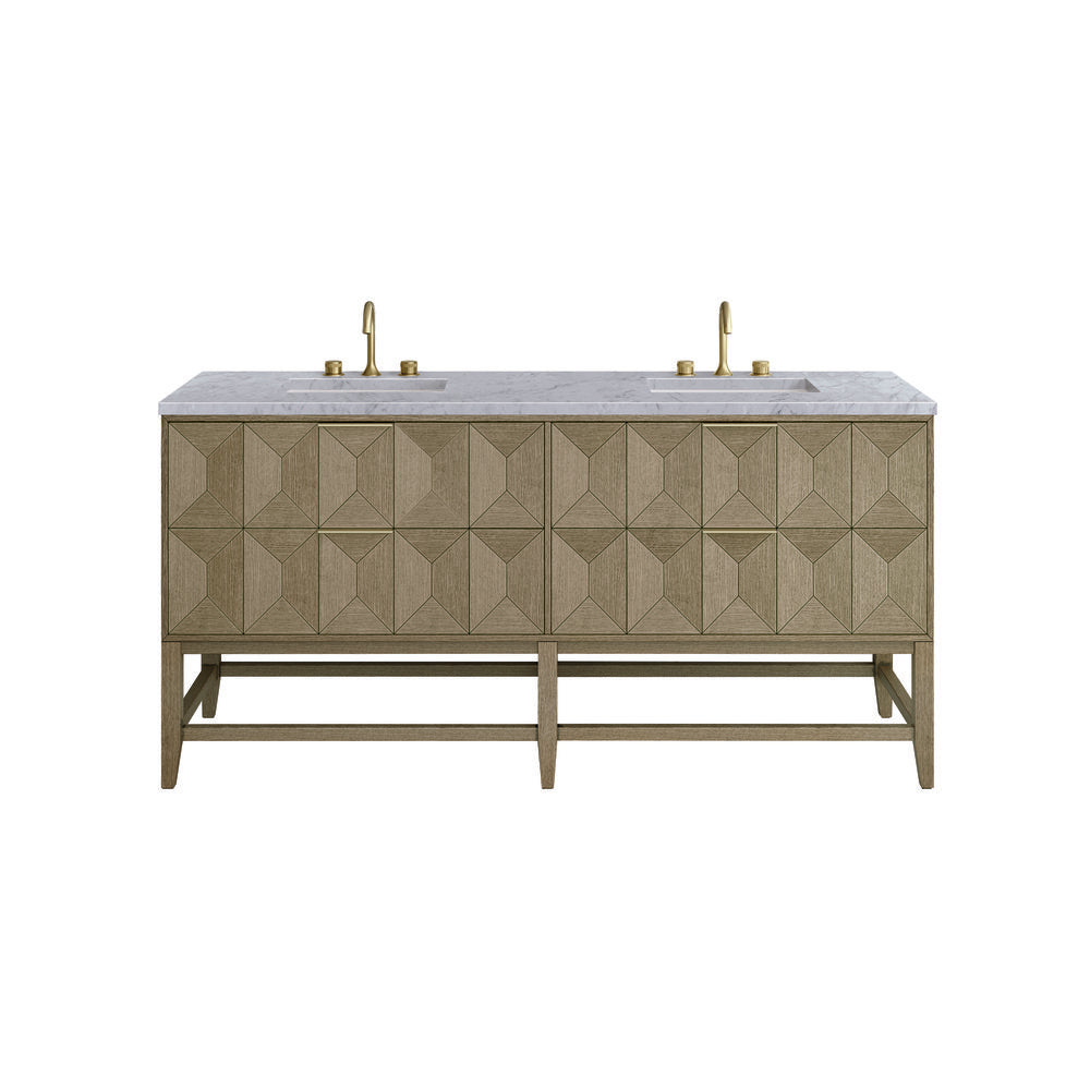 James Martin - Emmeline 72" Double Vanity, Pebble Oak w/ 3 CM Carrara Marble Top - D100-V72-PBO-3CAR view 2