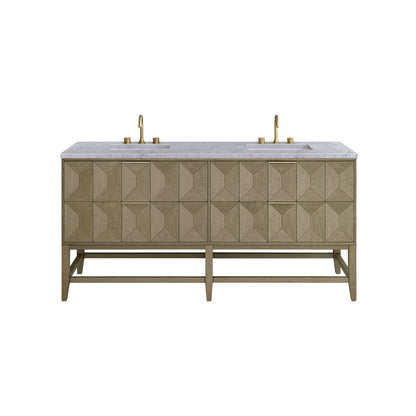James Martin - Emmeline 72" Double Vanity, Pebble Oak w/ 3 CM Carrara Marble Top - D100-V72-PBO-3CAR view 2