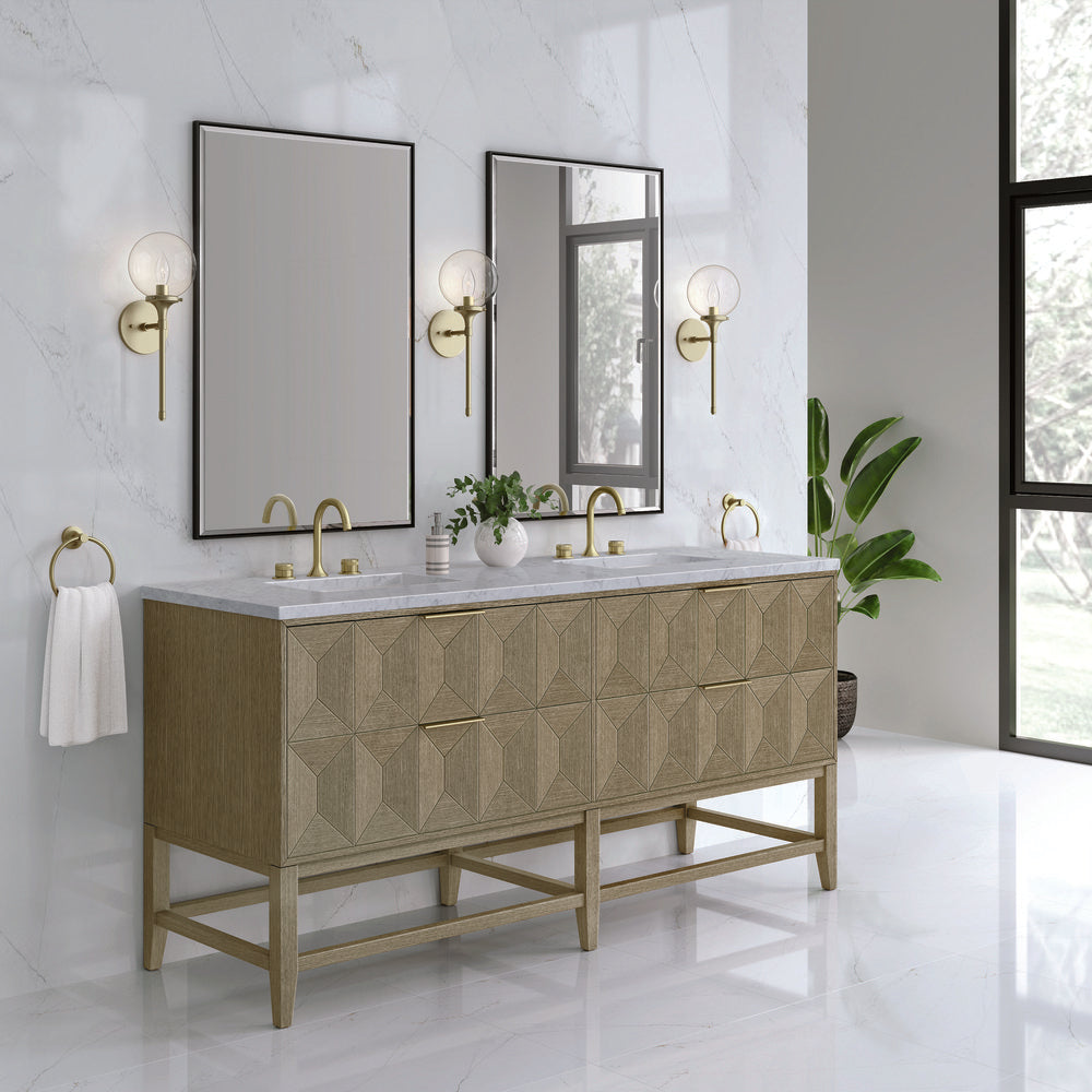 James Martin - Emmeline 72" Double Vanity, Pebble Oak w/ 3 CM Carrara Marble Top - D100-V72-PBO-3CAR view 4
