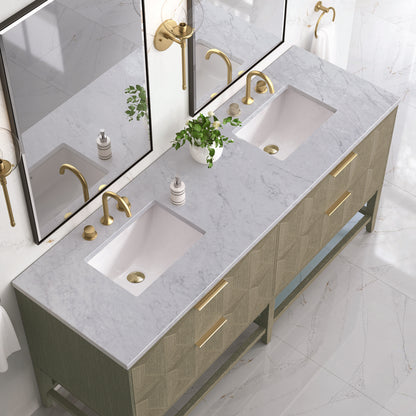 James Martin - Emmeline 72" Double Vanity, Pebble Oak w/ 3 CM Carrara Marble Top - D100-V72-PBO-3CAR view 6