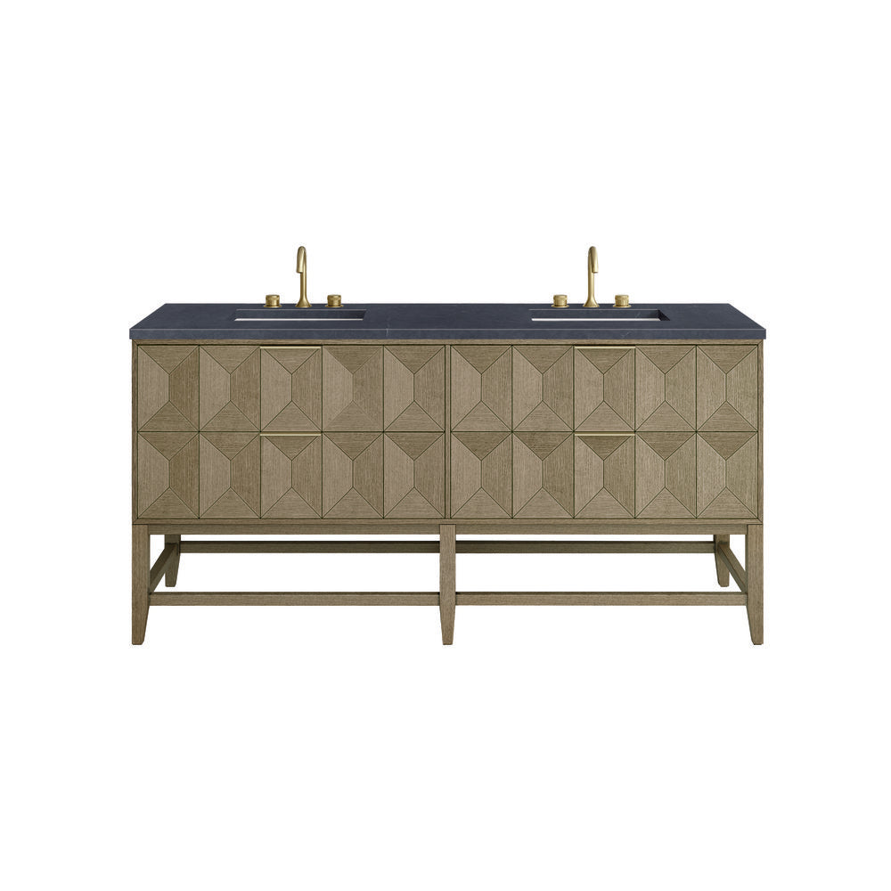 James Martin - Emmeline 72" Double Vanity, Pebble Oak w/ 3 CM Charcoal Soapstone Top - D100-V72-PBO-3CSP view 2