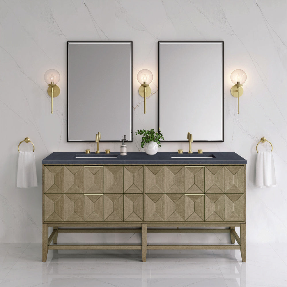 James Martin - Emmeline 72" Double Vanity, Pebble Oak w/ 3 CM Charcoal Soapstone Top - D100-V72-PBO-3CSP view 3