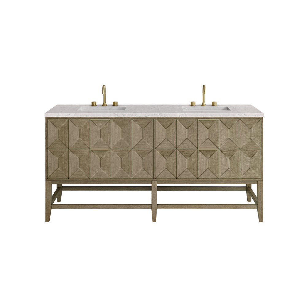 James Martin - Emmeline 72" Double Vanity, Pebble Oak w/ 3 CM Eternal Jasmine Pearl Top - D100-V72-PBO-3EJP view 2