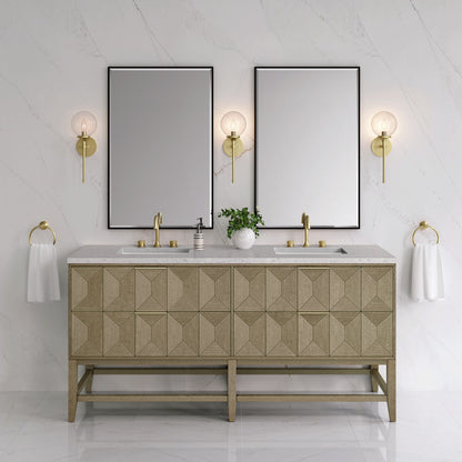 James Martin - Emmeline 72" Double Vanity, Pebble Oak w/ 3 CM Eternal Jasmine Pearl Top - D100-V72-PBO-3EJP view 3