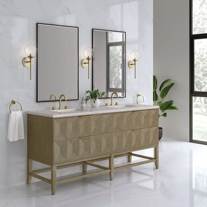 James Martin - Emmeline 72" Double Vanity, Pebble Oak w/ 3 CM Eternal Jasmine Pearl Top - D100-V72-PBO-3EJP view 4