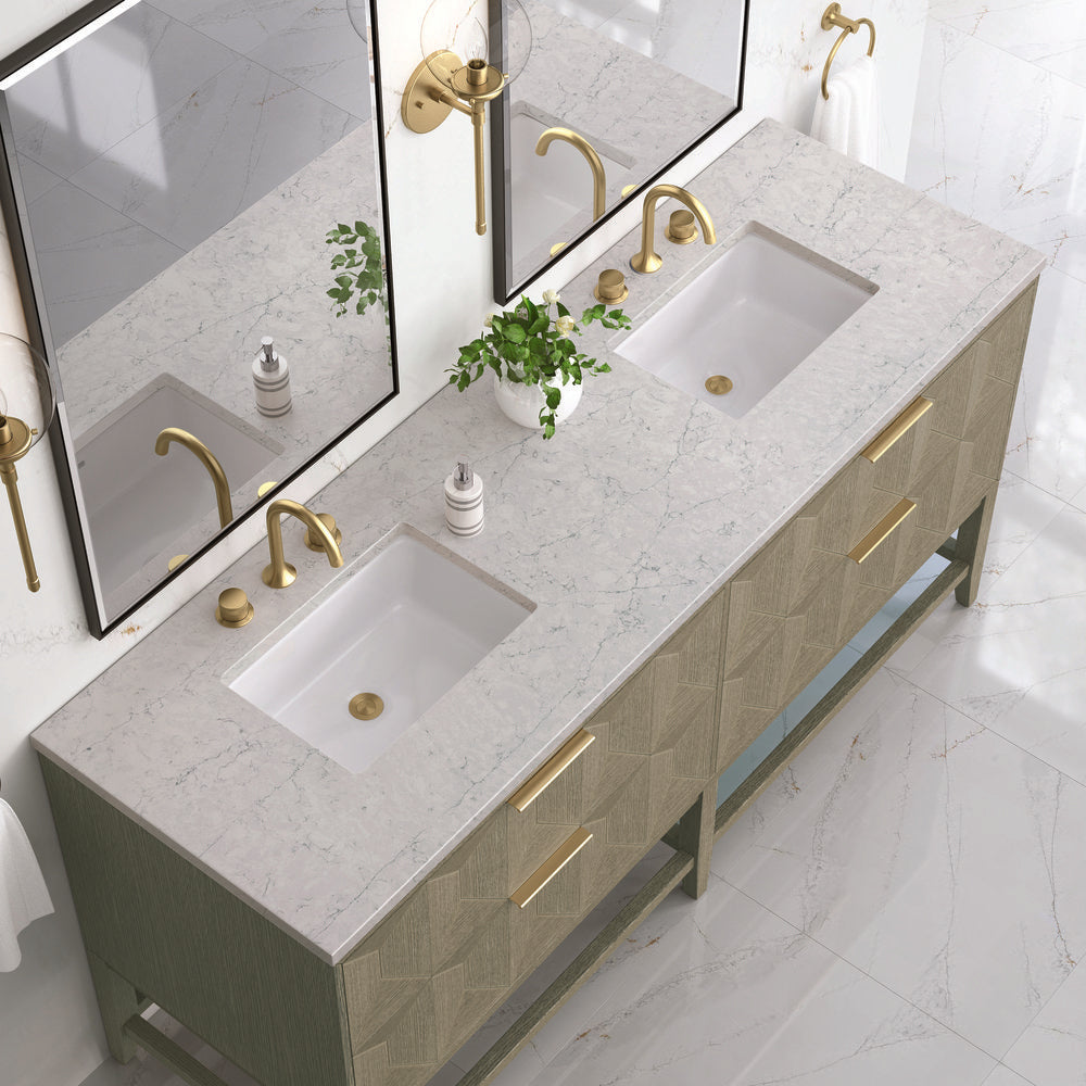 James Martin - Emmeline 72" Double Vanity, Pebble Oak w/ 3 CM Eternal Jasmine Pearl Top - D100-V72-PBO-3EJP view 6