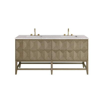 James Martin - Emmeline 72" Double Vanity, Pebble Oak w/ 3 CM Eternal Jasmine Pearl Top w/FreePower Wireless Charger - D100-V72-PBO-FEJP view 2