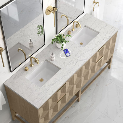James Martin - Emmeline 72" Double Vanity, Pebble Oak w/ 3 CM Eternal Jasmine Pearl Top w/FreePower Wireless Charger - D100-V72-PBO-FEJP view 7