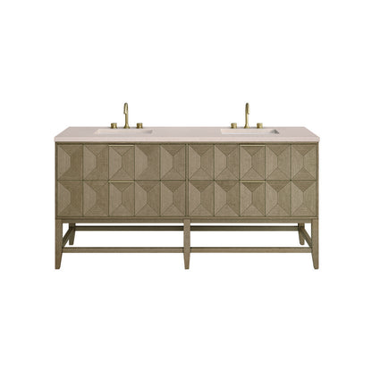 James Martin - Emmeline 72" Double Vanity, Pebble Oak w/ 3 CM Eternal Marfil Top - D100-V72-PBO-3EMR view 2