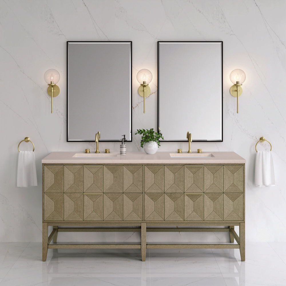 James Martin - Emmeline 72" Double Vanity, Pebble Oak w/ 3 CM Eternal Marfil Top - D100-V72-PBO-3EMR view 3