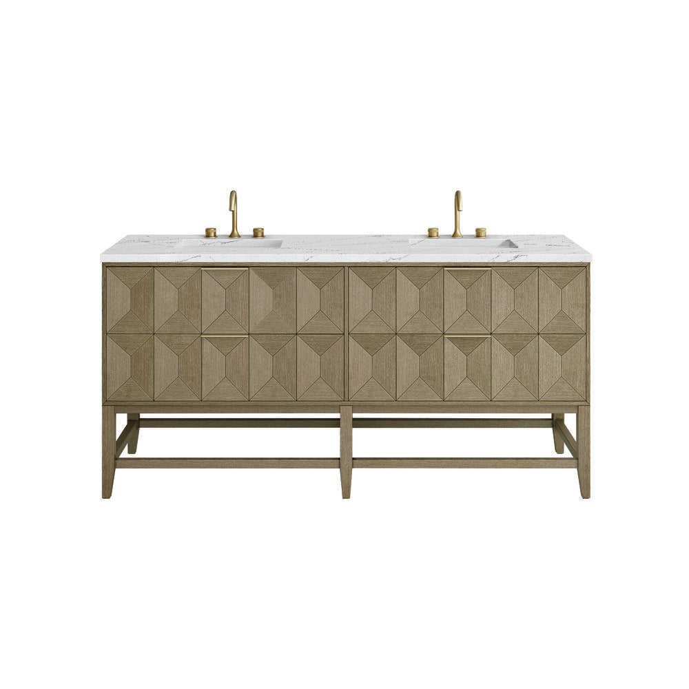 James Martin - Emmeline 72" Double Vanity, Pebble Oak w/ 3 CM Ethereal Noctis Top - D100-V72-PBO-3ENC view 2