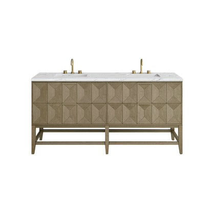 James Martin - Emmeline 72" Double Vanity, Pebble Oak w/ 3 CM Ethereal Noctis Top - D100-V72-PBO-3ENC view 2