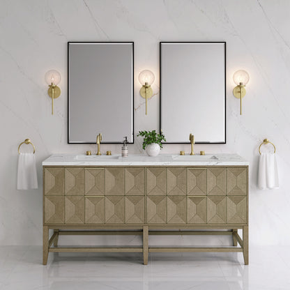 James Martin - Emmeline 72" Double Vanity, Pebble Oak w/ 3 CM Ethereal Noctis Top - D100-V72-PBO-3ENC view 3