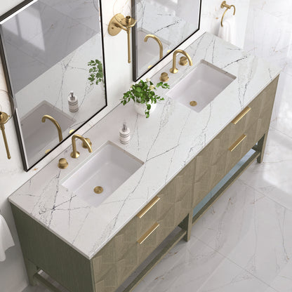 James Martin - Emmeline 72" Double Vanity, Pebble Oak w/ 3 CM Ethereal Noctis Top - D100-V72-PBO-3ENC view 6