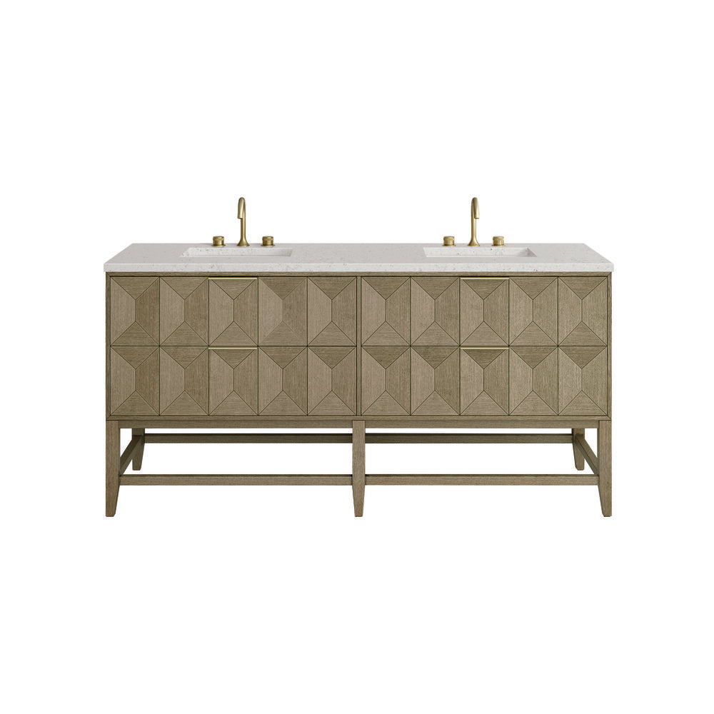 James Martin - Emmeline 72" Double Vanity, Pebble Oak w/ 3 CM Lime Delight Top - D100-V72-PBO-3LDL view 1