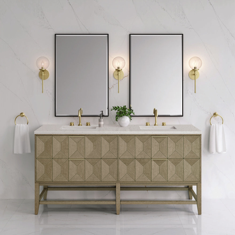 James Martin - Emmeline 72" Double Vanity, Pebble Oak w/ 3 CM Lime Delight Top - D100-V72-PBO-3LDL view 2