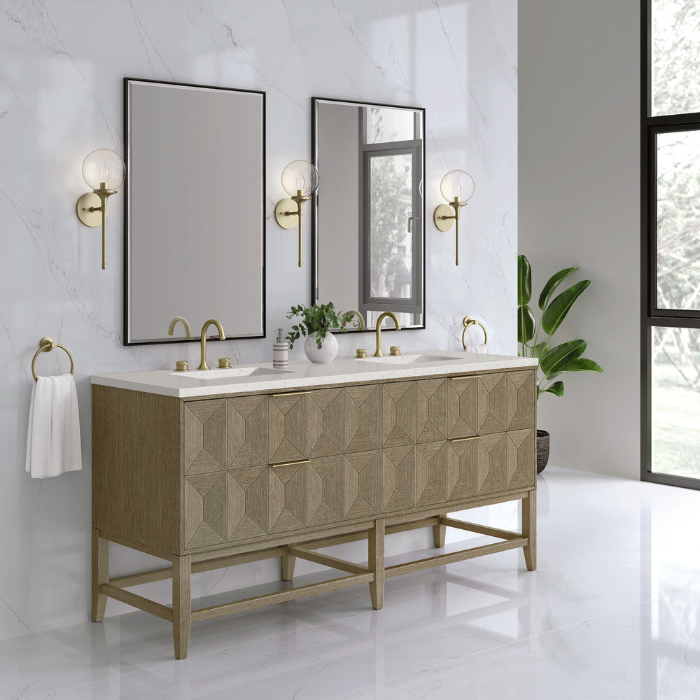 James Martin - Emmeline 72" Double Vanity, Pebble Oak w/ 3 CM Lime Delight Top - D100-V72-PBO-3LDL view 3