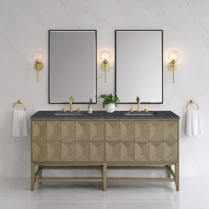 James Martin - Emmeline 72" Double Vanity, Pebble Oak w/ 3 CM Parisien Bleu Top - D100-V72-PBO-3PBL view 2