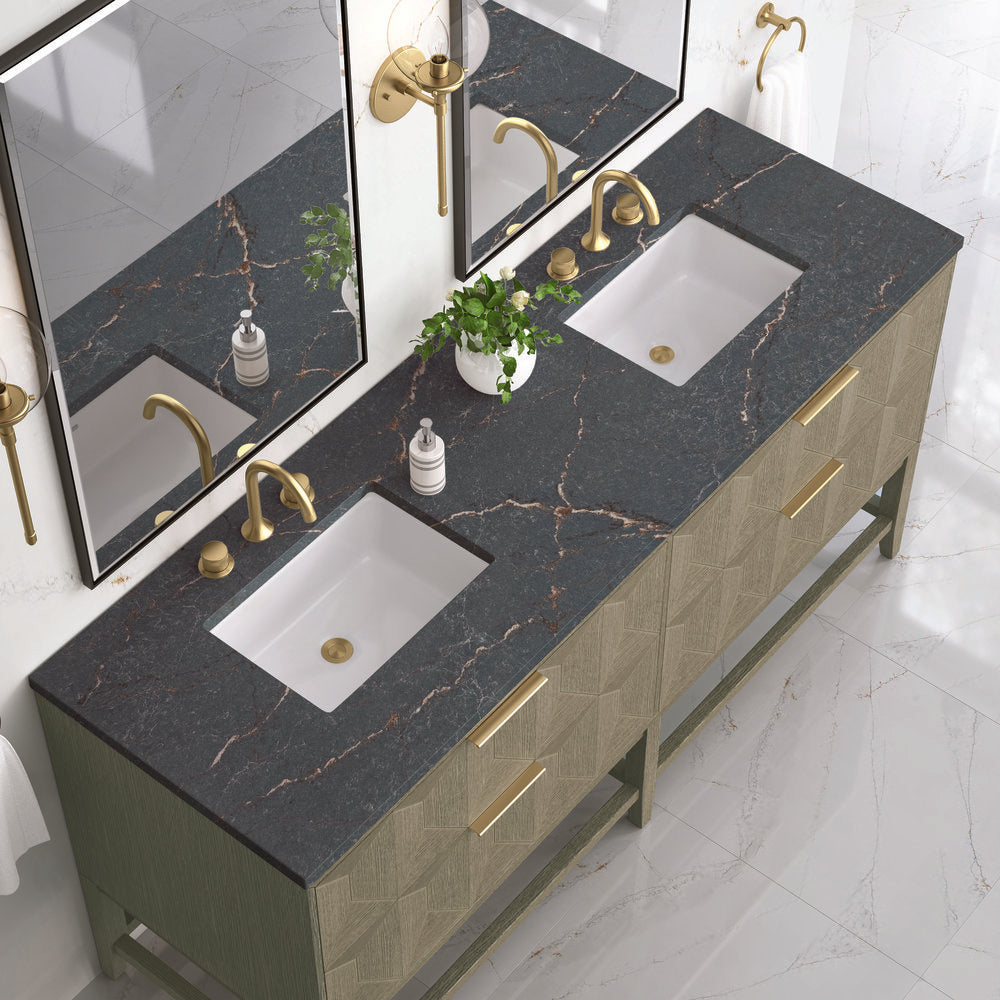 James Martin - Emmeline 72" Double Vanity, Pebble Oak w/ 3 CM Parisien Bleu Top - D100-V72-PBO-3PBL view 5