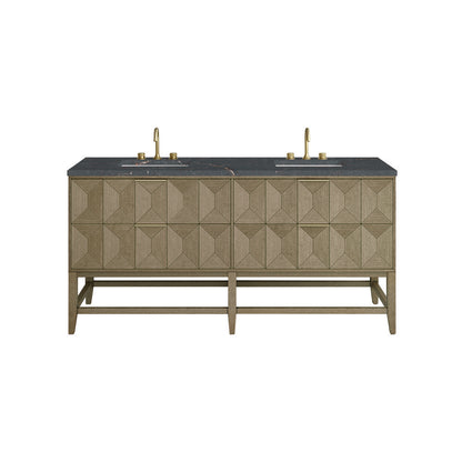 James Martin - Emmeline 72" Double Vanity, Pebble Oak w/ 3 CM Parisien Bleu Top w/FreePower Wireless Charger - D100-V72-PBO-FPBL view 1