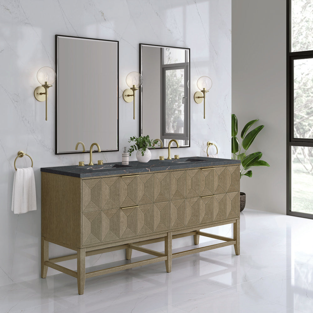 James Martin - Emmeline 72" Double Vanity, Pebble Oak w/ 3 CM Parisien Bleu Top w/FreePower Wireless Charger - D100-V72-PBO-FPBL view 4