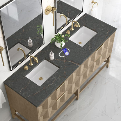 James Martin - Emmeline 72" Double Vanity, Pebble Oak w/ 3 CM Parisien Bleu Top w/FreePower Wireless Charger - D100-V72-PBO-FPBL view 6