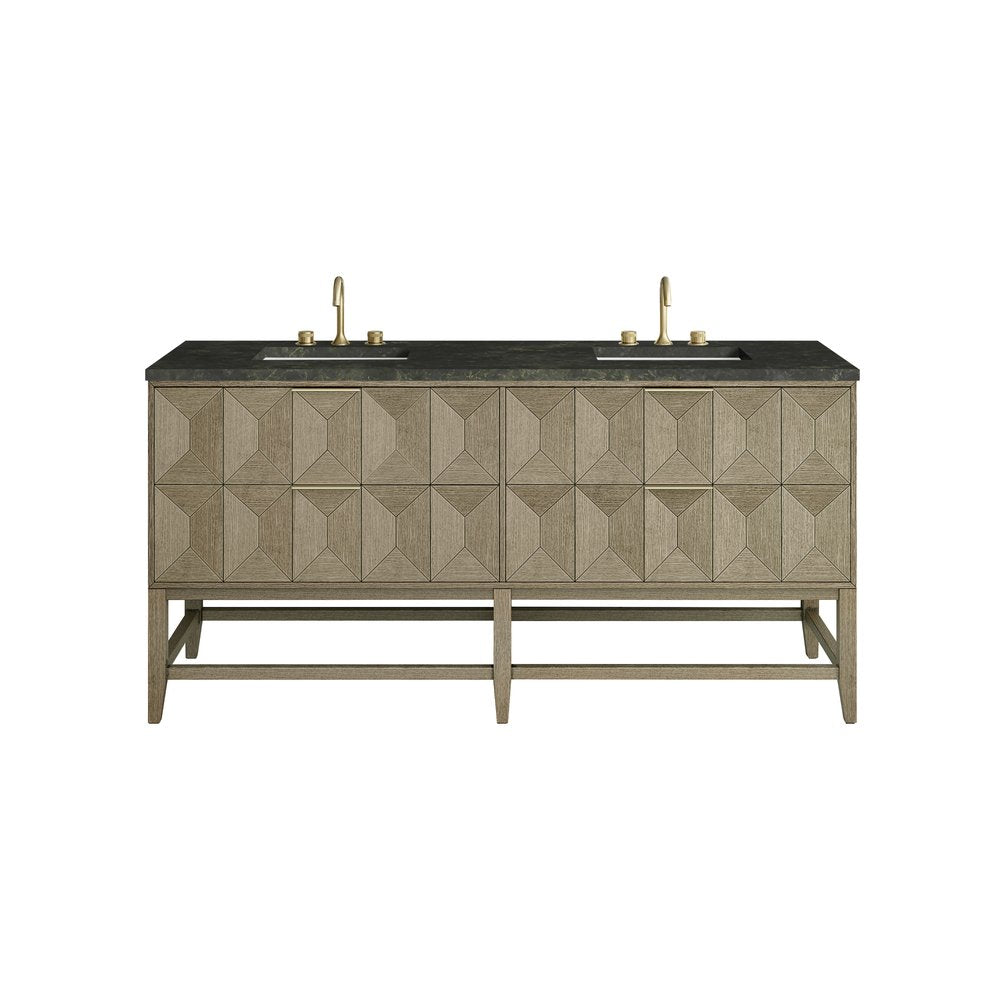 James Martin - Emmeline 72" Double Vanity, Pebble Oak, w/ 3 CM Phantome Eclos Top - D100-V72-PBO-3PHT view 1