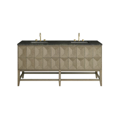 James Martin - Emmeline 72" Double Vanity, Pebble Oak, w/ 3 CM Phantome Eclos Top - D100-V72-PBO-3PHT view 1