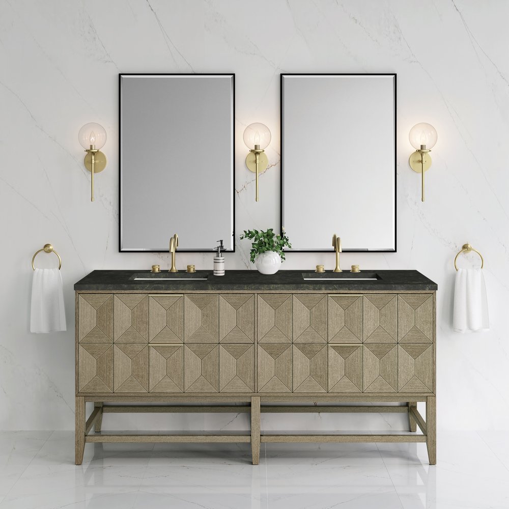 James Martin - Emmeline 72" Double Vanity, Pebble Oak, w/ 3 CM Phantome Eclos Top - D100-V72-PBO-3PHT view 2