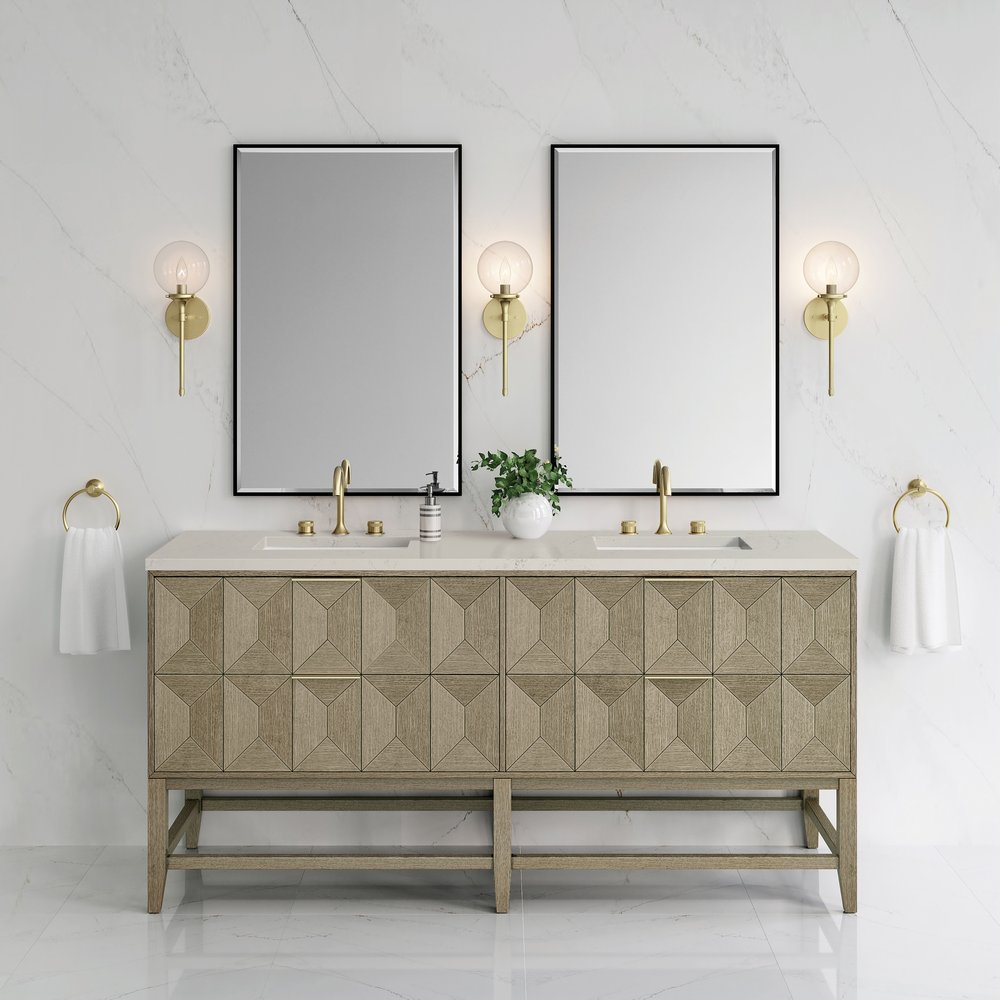 James Martin - Emmeline 72" Double Vanity, Pebble Oak, w/ 3 CM Siberian Silestone Top - D100-V72-PBO-3SFR view 2
