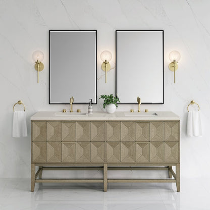 James Martin - Emmeline 72" Double Vanity, Pebble Oak, w/ 3 CM Siberian Silestone Top - D100-V72-PBO-3SFR view 2