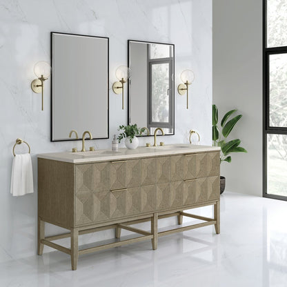 James Martin - Emmeline 72" Double Vanity, Pebble Oak, w/ 3 CM Siberian Silestone Top - D100-V72-PBO-3SFR view 3