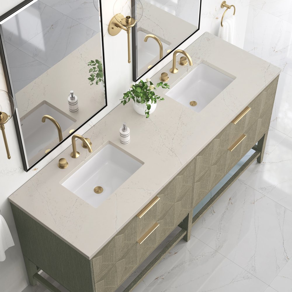 James Martin - Emmeline 72" Double Vanity, Pebble Oak, w/ 3 CM Siberian Silestone Top - D100-V72-PBO-3SFR view 5